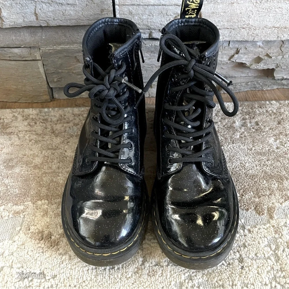 Dr. Martens 1460 Luana Glitter Boots Lace Up Combat Ankle Black Patent Leather:2